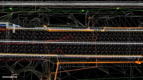 Flight over BIM model of object of transport infrastructure of wireframe view 库存影片 120701680