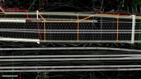 Flight over BIM model of object of transport infrastructure of wireframe view 库存影片 120701689