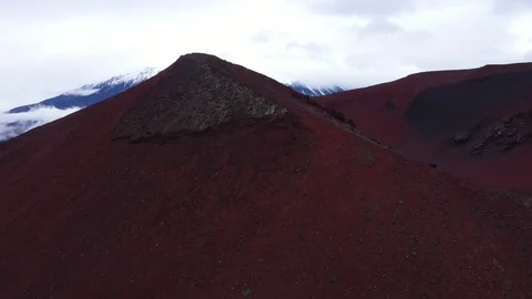 The Flight Over Black Lava Field Covered By Red Volcanic Ash. Drone Video. Stock Footage 128665863