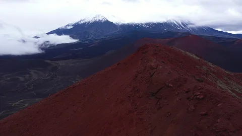 The Flight Over Black Lava Field Covered By Red Volcanic Ash. Drone Video. Stock Footage 128781996