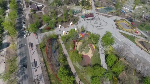 Flight over a blossoming park Video stock 159480528