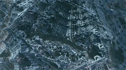 Flight over blue alien complex architecture n1275 Video stock 12424531