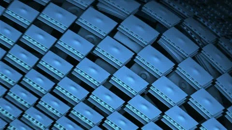 Flight over blue checkered complex structures n1452 Stock Footage 14827233