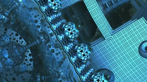 Flight over blue complex structures n1453 Stock Footage 14827356