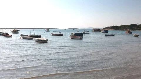 Flight over the boats by looking down slowly Stock Footage 115531987