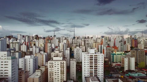 Flight over the boundless evening city. Densely populated area. Stock Footage 172154798