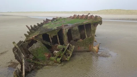 Flight over the bow section of a ship wreck Stock Footage 108688971