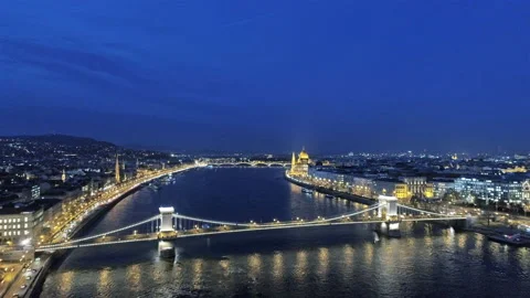 Flight over Budapest city at evening, Hungary, Europe Video stock 93972028