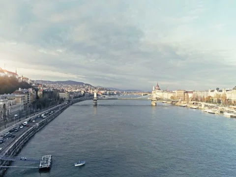 Flight over Budapest city at sunset, Hungary, Europe Video stock 83286974