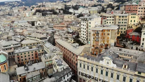 Flight Over Buildings And Streets of Genoa City Central Part (Genova, Italy) Stock Footage 135900525