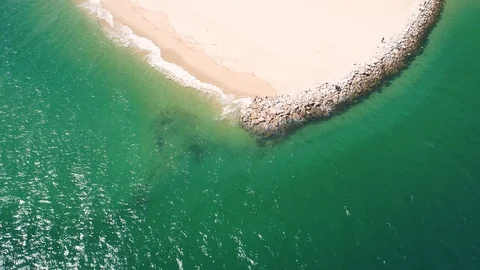 Flight Over the Bulk Beach Under the Mountain Stock Footage 89884749