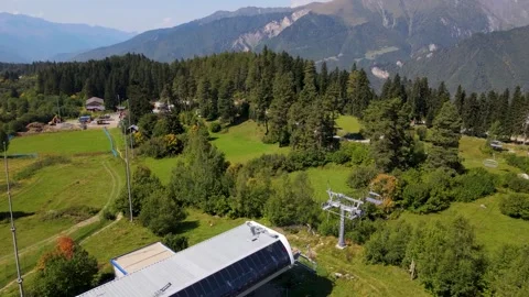 Flight over the cable car in the mountains Video stock 168355454
