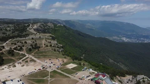 Flight over the cable car at the peak of Mount Ai Petri. Stock-Footage 155451170