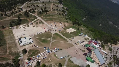 Flight over the cable car at the peak of Mount Ai Petri. Stock-Footage 155451458