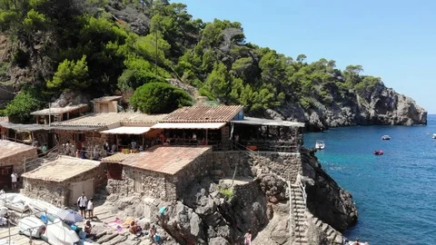 Flight over Cala Deia in Mallorca Tramuntana Mountains Stock Footage 95652446