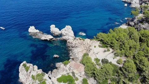 Flight over Cala Deia in Mallorca Tramuntana Mountains Stock Footage 95652483