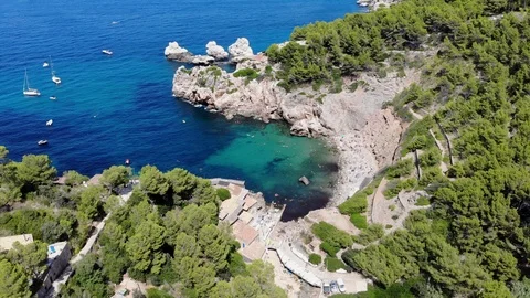 Flight over Cala Deia in Mallorca Tramuntana Mountains Stock Footage 95652552