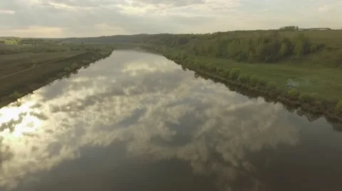 Flight over the calm river Stock Footage 69068235