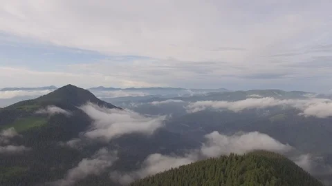 Flight over camping in the mountains after the storm Stock Footage 93436334
