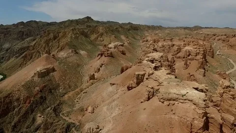 Flight over the canyon and the Charyn river. Kazakhstan. Stock Footage 77742441