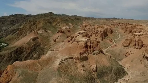 Flight over the canyon and the Charyn river. Kazakhstan. Stock Footage 77742461