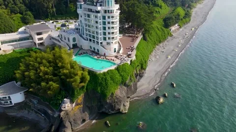 Flight over the Castello Mare hotel on the Black Sea.Batumi-Georgia-july 2021 Stock Footage 168617174