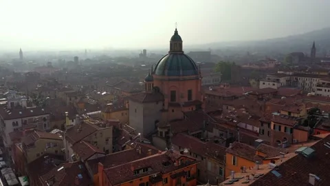 Flight over the Cathedral of Oratorio dei Battuti. Bologna, Italy Stock Footage 201778921
