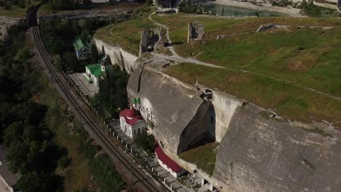 Flight over the Cave Monastery of St. Clement and the fortress in Crimea. Stock-Footage 155451210