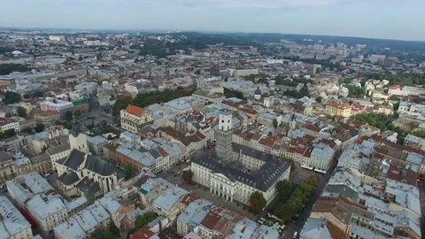 Flight over the center of Lviv Stock Footage 74715904