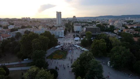Flight over the central pedestrian part of Varna Stock Footage 117360028