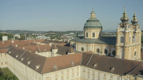 Flight over a church complex in Austria (D-log) Stock Footage 112329807