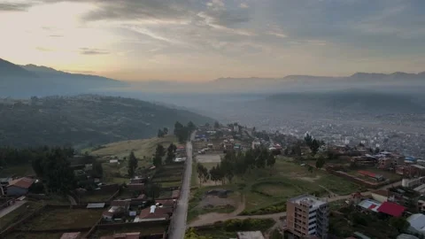 Flight over the city of Cusco at dawn, aerial view Video stock 202345953