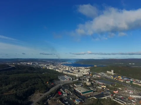Flight Over the City of Murmansk. View From Above of Murmansk. Shooting Stock Footage 71533608