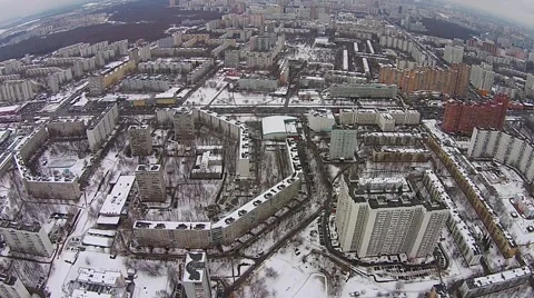 Flight over the city in winter Stock Footage 46199771