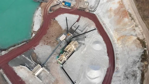 Flight over the classifying machine in an opencast mine Stock Footage 99174893