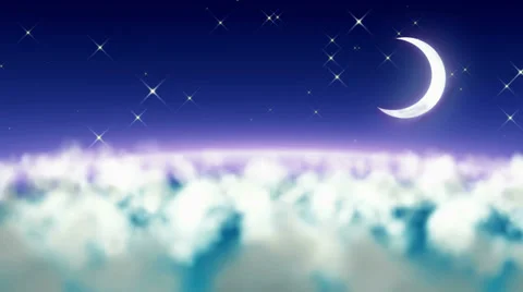 Flight over clouds night to the crescent seamless loop - 4K Resolution Ultra-HD Stock Footage 39590151