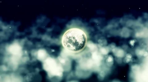 Flight over clouds night seamless loop to the moon - 4K UHD Ultra HD Stock Footage 43189120