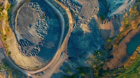 Flight over coal mine waste heaps. Stock Footage 74358476