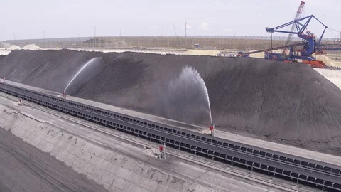 Flight over coal storage and water 2 Video stock 123700398