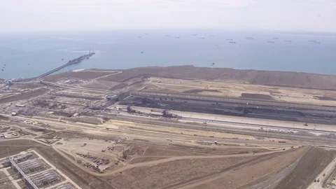 Flight over coal storage and water 3 Stock-Footage 123703038