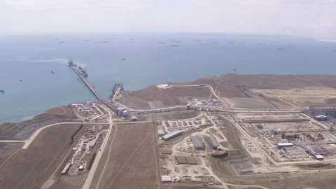 Flight over coal storage and water 4 Vídeo Stock 123703079