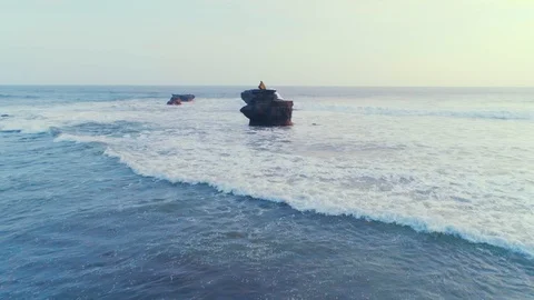 Flight over the coastal waves of the ocean 2 Stock Footage 121307355