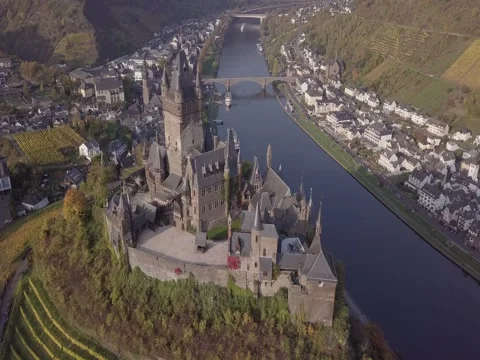 Flight over Cochem castle, Germany. Untouched LOG format. Video stock 82494981