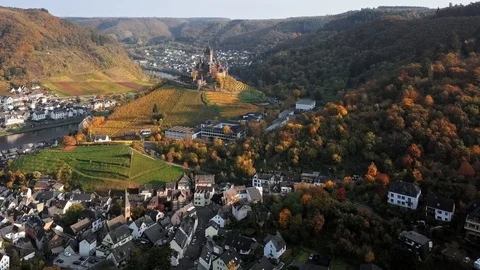 Flight over Cochem castle, Germany Stock Footage 90790586