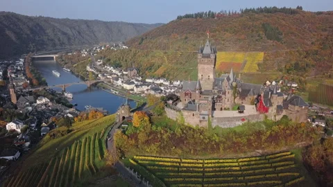Flight over of Cochem castle, Germany Stock Footage 158849811