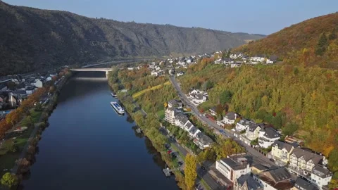 Flight over Cochem town and vineyards, Germany Stock Footage 130244028