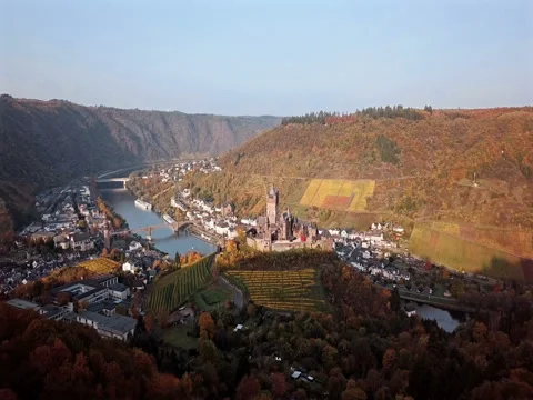 Flight over Cochem vineyards, Germany Stock Footage 81565616