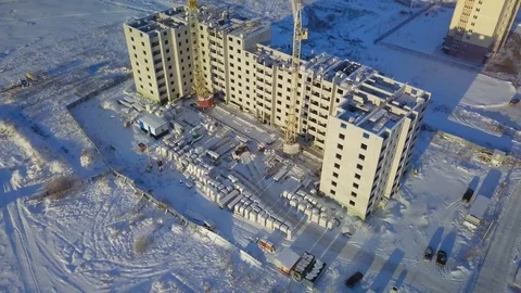 Flight over construction site. Construction of homes, apartments. Stock Footage 104541878