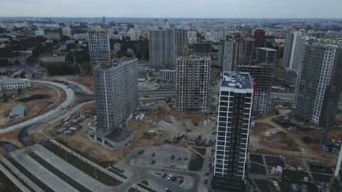 Flight over the construction site at sunset, at dusk. Stock Footage 158198630