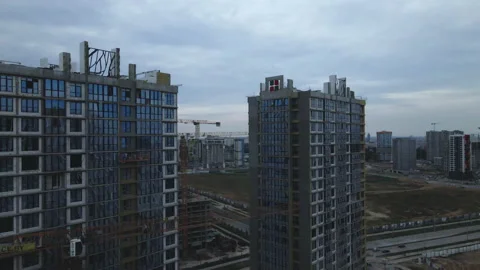 Flight over the construction site at sunset, at dusk. Stock Footage 158198645